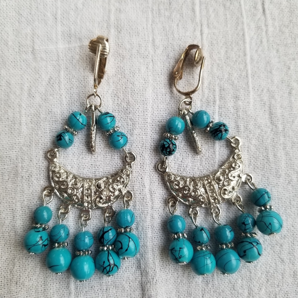 💥 Clip on Beaded Chandelier Earrings